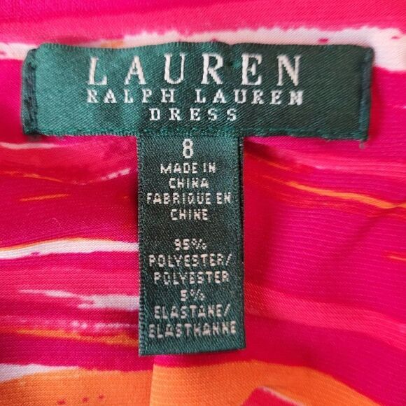 Vintage 80s Ralph Lauren Stretch Sleeveless Midi 8 Pink Striped Surplice Bodycon - Picture 11 of 12